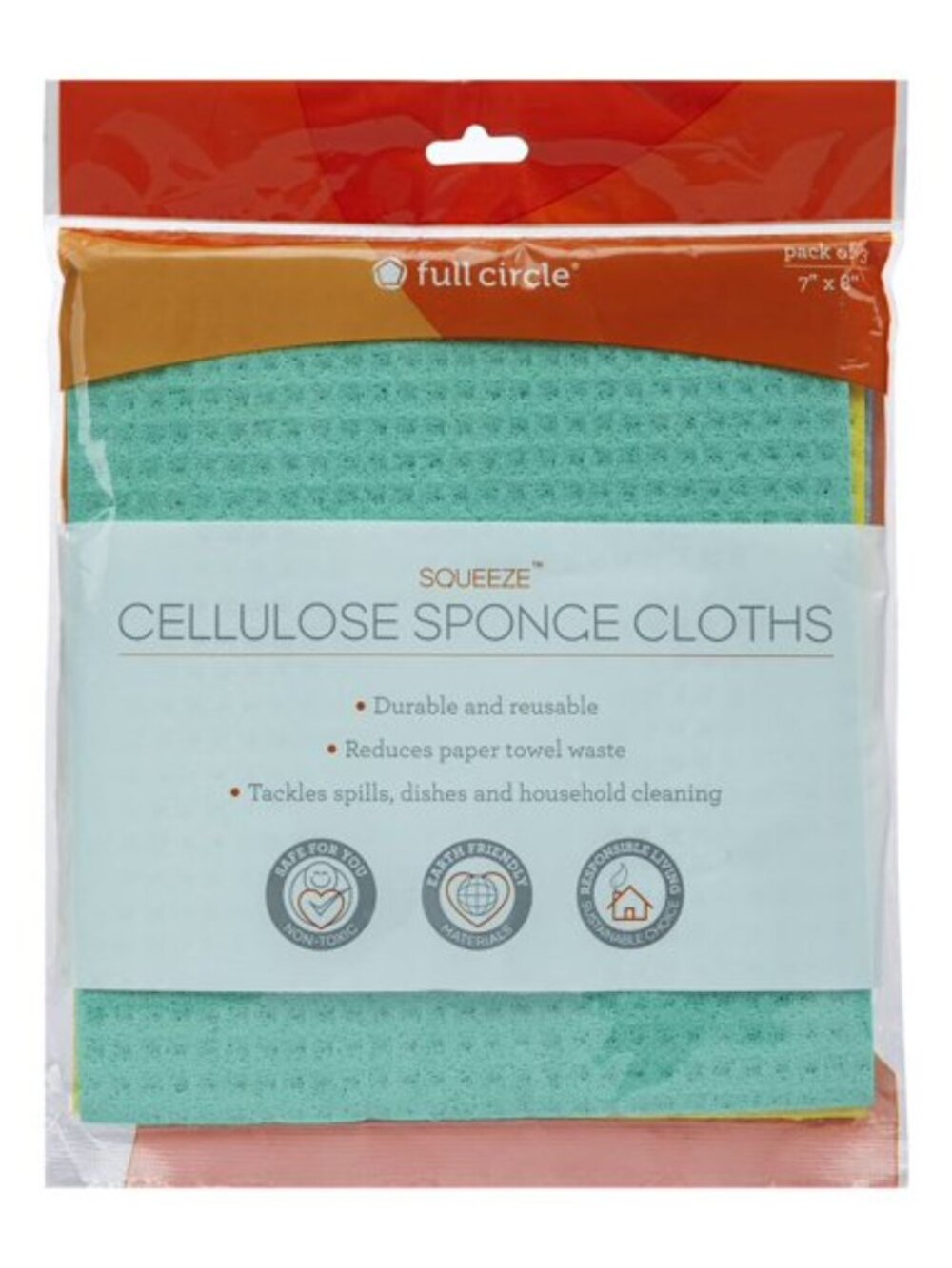 Full Circle Squeeze Cellulose Sponge Cloths, Set of 3 NEW